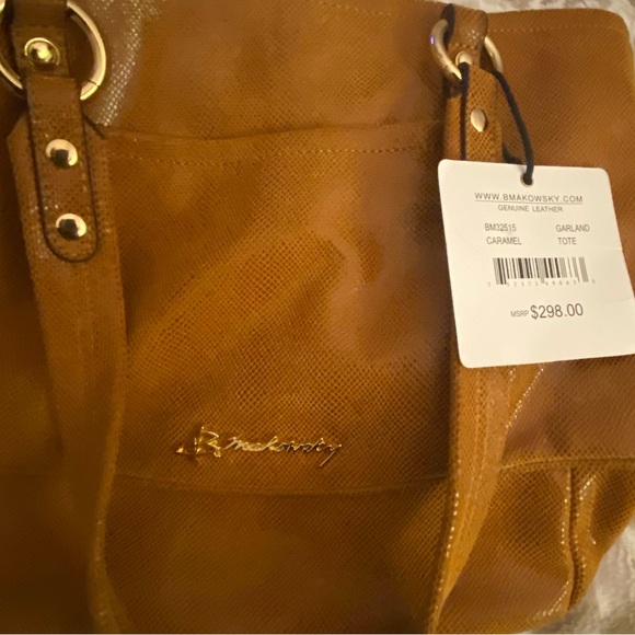 B Makowsky Tan Leather ShoulderBag NWT Beautiful Soft Exterior Leopard Interior - Picture 6 of 9